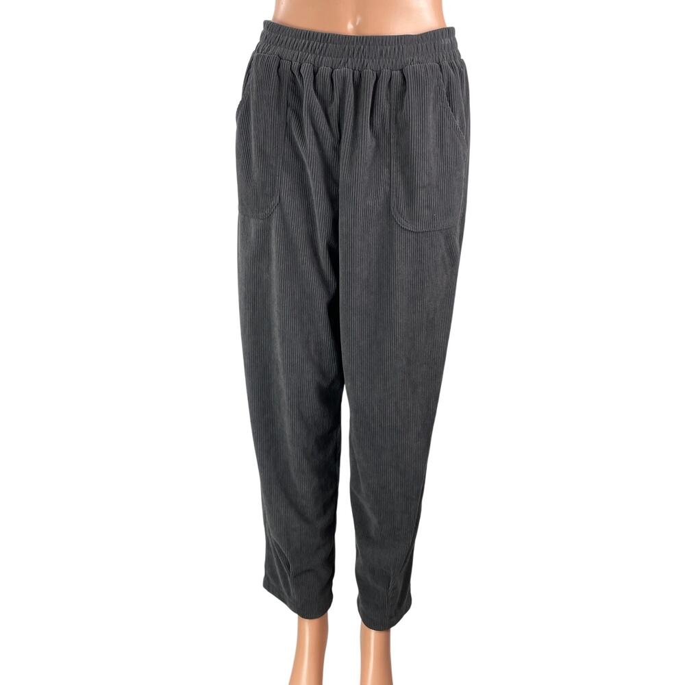 Evaless Women's Gray High Rise Elastic Waist Relaxed Tapered Trouser Pants Sz M